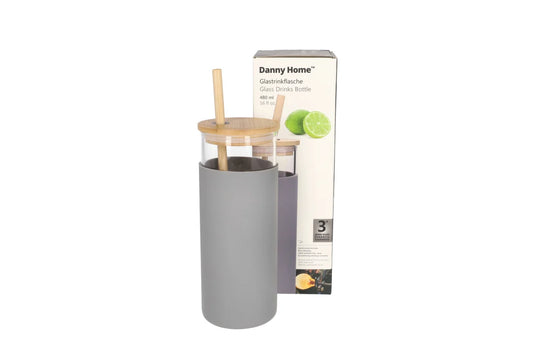 Borosilicate Bottle with Wood Lid & Straw