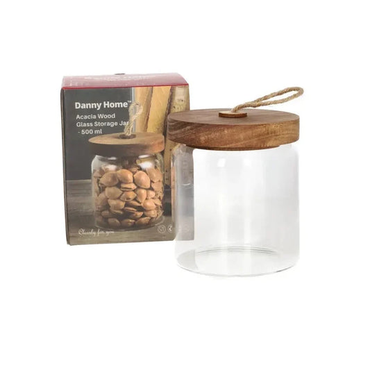 Acacia Wood Glass Jar