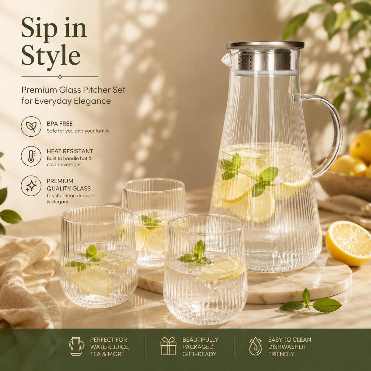 5Pcs Water Set Borosilicate