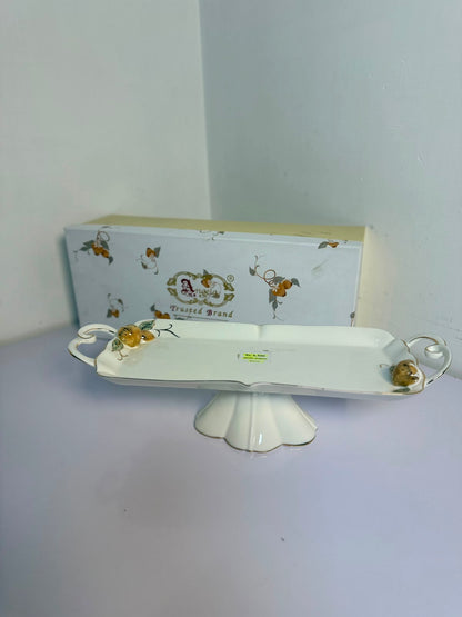 Angela Royal Floral Gold Accent Ceramic Pedestal Tray