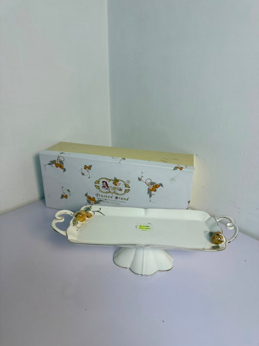 Angela Royal Floral Gold Accent Ceramic Pedestal Tray