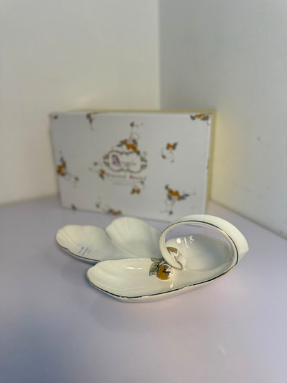 Angela Elegant Floral Gold Handle Ceramic Snack Serving Dish