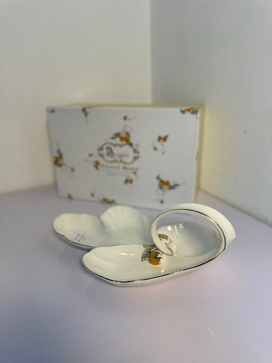 Angela Elegant Floral Gold Handle Ceramic Snack Serving Dish