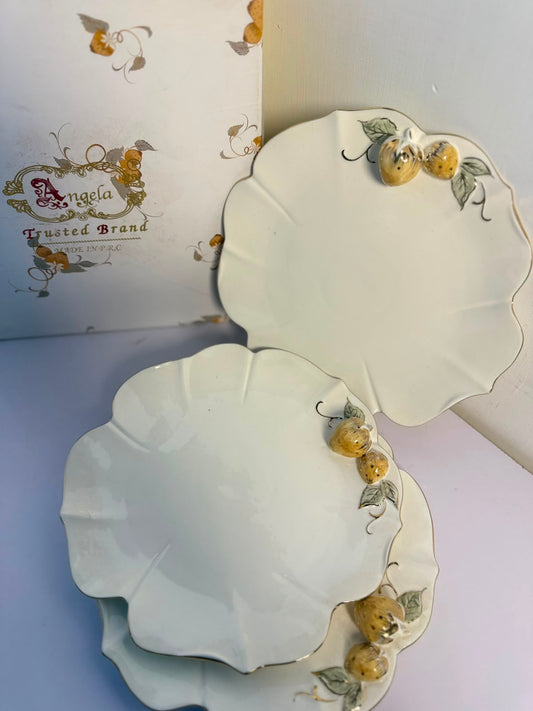 Angela Elegant Floral Gold Accent Ceramic Dinner Plate 6psc set