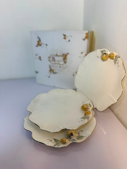 Angela Elegant Floral Gold Accent Ceramic Dinner Plate 6psc set