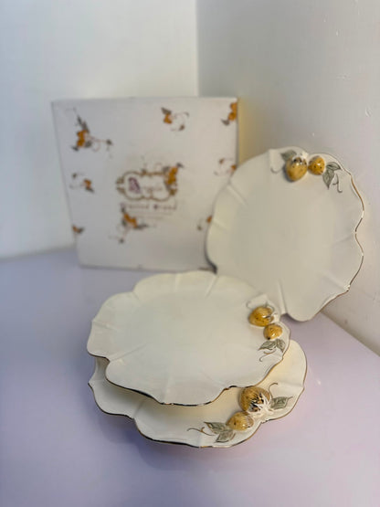 Angela Elegant Floral Gold Accent Ceramic Dinner Plate 6psc set