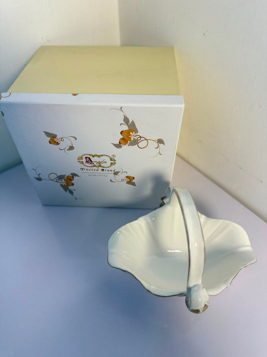 Angela Elegant Floral Gold Accent Ceramic Candy Basket – 8 Inch