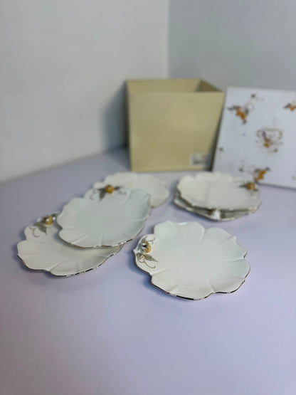 Angela Elegant Floral Gold Accent Ceramic Dinner Plate 6psc set
