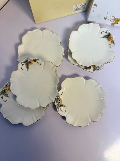 Angela Elegant Floral Gold Accent Ceramic Dinner Plate 6psc set