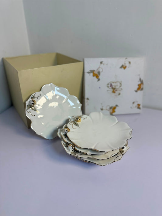 Angela Elegant Floral Gold Accent Ceramic Dinner Plate 6psc set